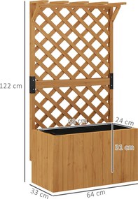 Outsunny Wysoki grządek z trejażem, skrzynia na kwiaty z drewna świerkowego 64 x 33 x 122 cm, kolor naturalny