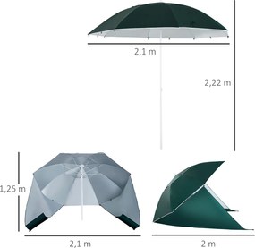Outsunny Parasol Plażowy 2w1 z Osłoną Wiatrową Namiot Plażowy Ciemnozielony Φ210xH222cm | Aosom PL