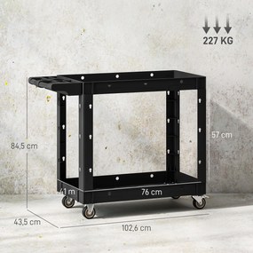 HOMCOM Wózek narzędziowy z 2-poziomowymi półkami, uchwyt, koła, Plastik, Czarny