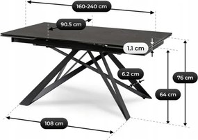 Stół Rozkładany Prostokątny MAXIME 160-240 cm Ceramiczny Czarny Marmur do Jadalni Nowoczesny Loft