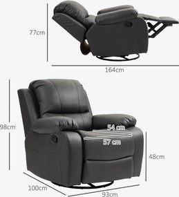 HOMCOM Fotel Relaksacyjny Fotel do Relaksu Regulowany Oparcie Podnóżek Obrotowy Stalowa Rama 93cm 150kg Czarny | Aosom PL