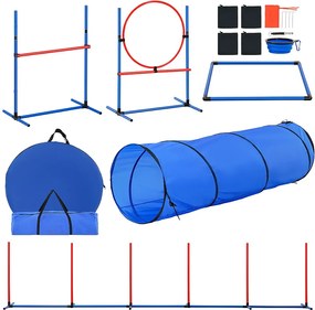 Zestaw do Agility, SucceBuy Dog Agility Training Equipment, 5-częściowy Zestaw z Tunelem Płotkowym i Obręczą do Skakania
