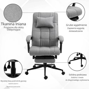 Vinsetto Fotel biurowy z podnóżkiem szary ergonomiczny regulowany 66x70x124 cm | Aosom PL