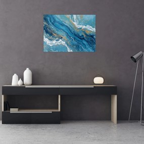 Obraz na szkle - Jasnoniebieski marmur ze złotem II. (70x50 cm)