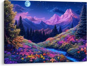 Obraz - Fioletowy krajobraz przy pełni księżyca (70x50 cm)