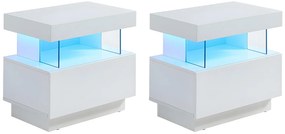 Zestaw 2 szafek nocnych z 1 szufladą i 1 wnęką - Z oświetleniem LED - MDF - Biały lakierowany - FABIO II