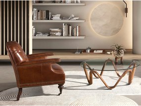 Okrągły stolik kawowy z hartowanego szkła i orzecha włoskiego 2124 ANGEL CERDA