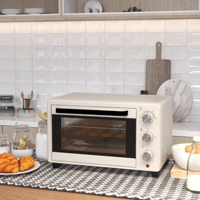 Mini Piekarnik HOMCOM, 3 tryby, do 230° C, 1400W, z akcesoriami, 46x38,5x29cm, Kremowy