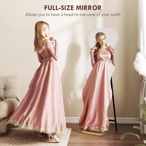 HOMCOM Lustro w całości bez ramy, z podstawą drewnianą, elastyczne umiejscowienie, w kształcie falisty, Czarny