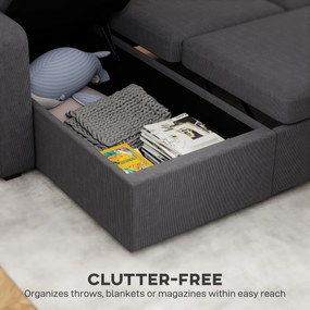 HOMCOM Regulowana sofa rozkładana w kształcie L, narożna sofa dla gości z funkcją łóżka, schowkiem, poduszkami, do salonu, pokoju gościnnego, szara