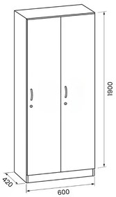 Drewniana szafka ubraniowa, 2-drzwiowa, 1900 x 600 x 420 mm, zamek cylindryczny, niebieski
