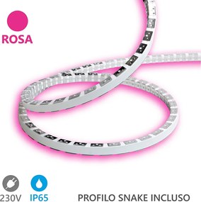 Alcapower Taśma LED Snake Flex 20m IP65 230V 12W/m Różowa, elastyczne oświetlenie dekoracyjne silikonowe o wysokiej efektywności energetycznej
