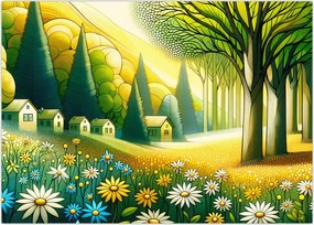 Obraz - Wieś w żółto-zielonym (70x50 cm)