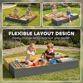 AIYAPLAY Piaskownica 2-częściowa 150x90 cm drewniana z siedziskiem, schowkiem, płytą grzewczą, wyjmowanym zlewozmywakiem i koralikami abakusa, żółta | Aosom PL