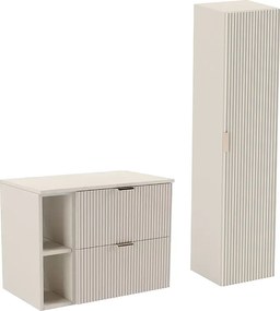 Kaszmirowy Zestaw Łazienkowy 80cm Szafka Blat Regał Słupek Ryflowane Fronty