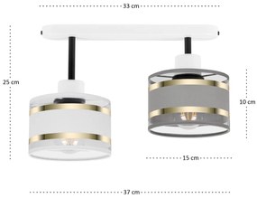 Lampa sufitowa biała dwupunktowy spot z szaro-białymi abażurami T-3306