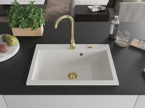 Mexen Elix zlewozmywak granitowy 1-komorowy 700 x 500 mm, biały, syfon złoty - 6526701005-20-G