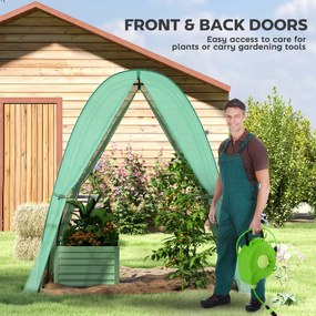 Outsunny Szklarnia z łukami z workami na piasek i pokrywą plastikową, 2 drzwi rolowane, okna siatkowe, przenośna, 1,8 x 1,8 x 2 m, Zielona