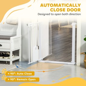 PawHut Regulowana bramka dla zwierząt, z małymi drzwiami, stal, tworzywo sztuczne, biały