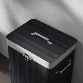 HOMCOM Kosz na pranie, skrzynia na pranie, pojemnik na pranie z pokrywą, worek z płótna, bambus, składany, 72 l, czarny 40 x 30 x 60 cm | Aosom PL