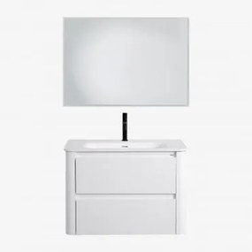 Zestaw Wiszących Mebli Łazienkowych 80x50 Cm Z Drewna Zintegrowany Z Umywalką Egerton Biała & Prostokątna Lampa Led - Sklum