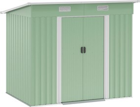 Outsunny Metalowy Schowek 2,3 m² 207 x 130 x 182 cm z Dachem Pultowym Oknem Fundamentem Drzwi Przesuwnymi Zielony