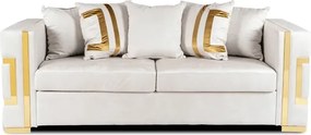 Sofa PALLAZO 3S Trzyosobowa Kremowo/Złota Welurowa Glamour