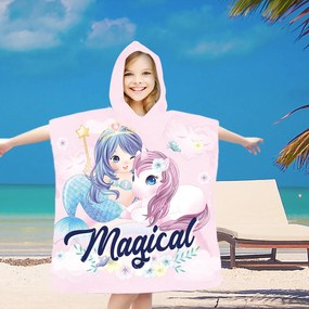 Dzieci poncho MAGICAL różowe 60x120 cm