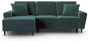 Morski aksamitny rozkładany/ze schowkiem narożnik (lewostronny/z szezlongiem) Kyoto – Cosmopolitan Design