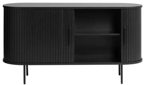 Czarna niska komoda w dekorze dębu z drzwiami przesuwnymi 140x76 cm Nola – Unique Furniture