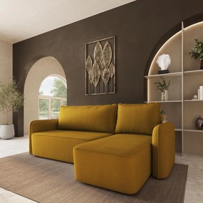 Masseno Narożnik DOLVER z funkcją spania i pojemnikiem na pościel Narozniki L, Rozkładana sofa - Żółty, KRONOS 01