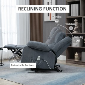 HOMCOM Fotel relaksacyjny z funkcją podnoszenia i pilotem welur szary 92x93x105 cm | Aosom PL