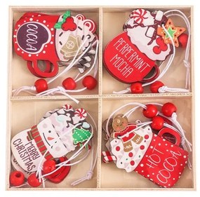 Zestaw HOT DRINKS Świąteczne dekoracje drewniane, 12 szt