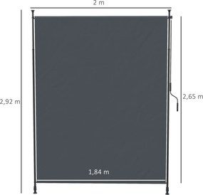 Outsunny Markiza Boczna Metalowa Szara 200x215 cm 2.15-3.05 m Montaż Bez Wiercenia Regulowana Wysokość Z Korbką Ręczna | Aosom PL