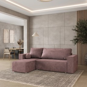 Masseno Narożnik RAVELO z funkcją spania i pojemnikiem na pościel Narozniki L, Rozkładana sofa - Wrzosowy, MONOLITH 62
