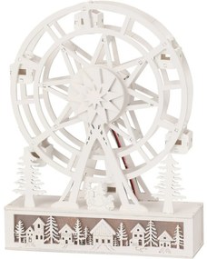Świąteczne ruchome koło świecące Wioska, cm, 4x LED, drewno