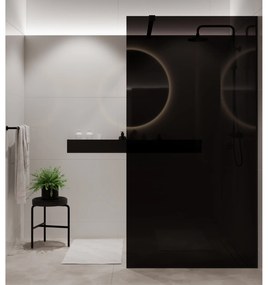 Ścianka prysznicowa WALK IN FIX czarna prostokątna 8 mm Molis Classic Black MASSI | rożne rozmiary : Kolor profili kabiny - złoty szczotkowany, Szerokość ścianki - 80 cm, Typ montażu - WALK in FIX (Do ściany)