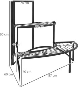 Outsunny Narożny Stojak na Rośliny, Kwietnik 3-poziomowy, Metal, Do Wnętrza i Na Zewnątrz, Stojak na Doniczki, Czarny