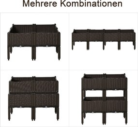 Outsunny podwyższona grządka 6-częściowa skrzynia na rośliny z otworami odpływowymi o wyglądzie rattanu kwietnik DIY kolor brązowy 40 x 40 x 44 cm