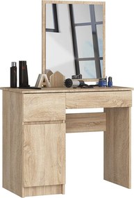 Toaletka AKORD P2 Dąb Sonoma 90 cm z lustrem 500x600 lewa 1 drzwi 2 szuflady kolor Dąb Sonoma mat 2 półki 90x50x142 cm