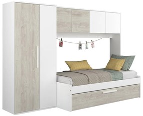 Łóźko wysuwane 2 x 90 x 200 cm - Z szafą - Białe i naturalne - LUMOKA