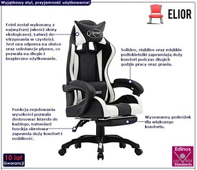 Czarno-biały fotel gamingowy z podnóżkiem - Arvola 4X