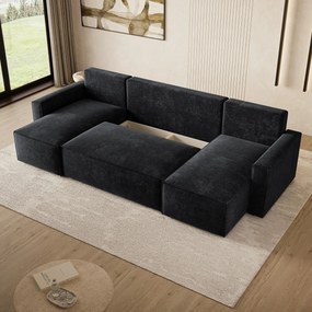 Masseno Narożnik ASPRA z funkcją spania i pojemnikiem na pościel Narozniki U, Rozkładana sofa - Czarny, LUMO 80
