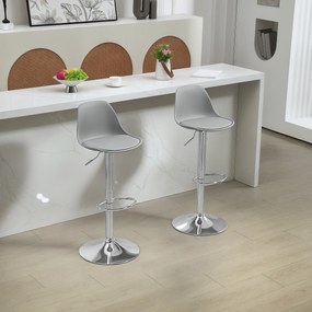 HOMCOM Zestaw 2 Hokerów Barowych, Obracane Krzesła z Oparciem, Regulowane Wysokość, do 120 kg, 42 x 38 x 82-104 cm, Szary