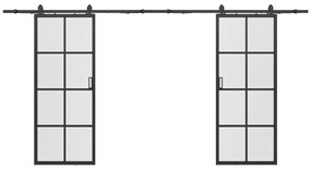 Drzwi przesuwne naścienne podwójne - aluminium i matowe szkło hartowane - 2 x wys. 205 x szer. 63 cm - WILDEN II