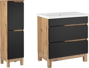Zestaw Łazienkowy 80cm 2S Alma Pósłupek Dąb Wotan / Czarny Mat