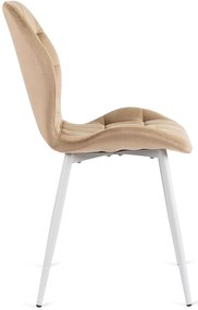Krzesło Tapicerowane do Jadalni LUCKY Beżowe z Białymi Nogami Welurowe Nowoczesne