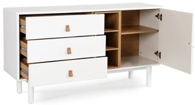 Komoda do Salonu CASTILLO 140 cm Biała z Szufladami i Półkami Skandynawska