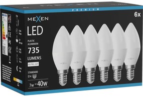 Mexen Nova 6x żarówka LED E14, C37, 7W, Neutralna - 4000K, 735 lm - L102-E14-0740-01x06