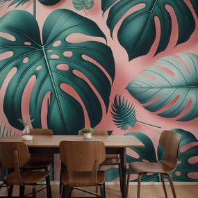 Fototapeta - Monstera na różowym tle (196x136 cm)